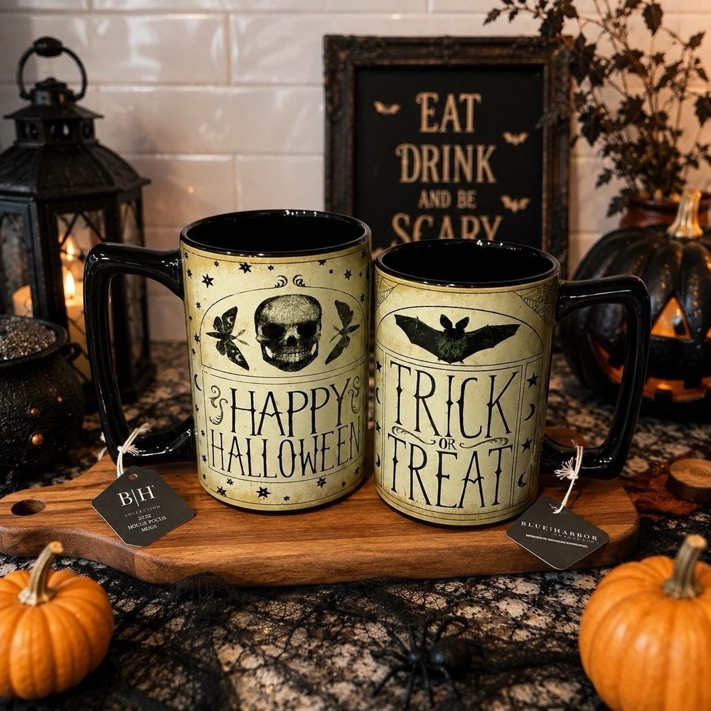 Blue Harbor Happy Halloween Trick or Treat Mug Set 22oz NWT Hocus Pocus